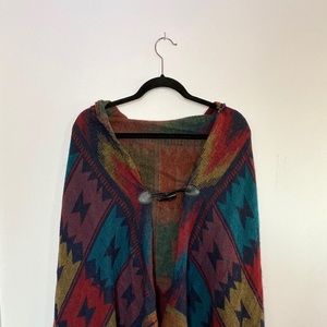 Long Geometric Poncho with Hood